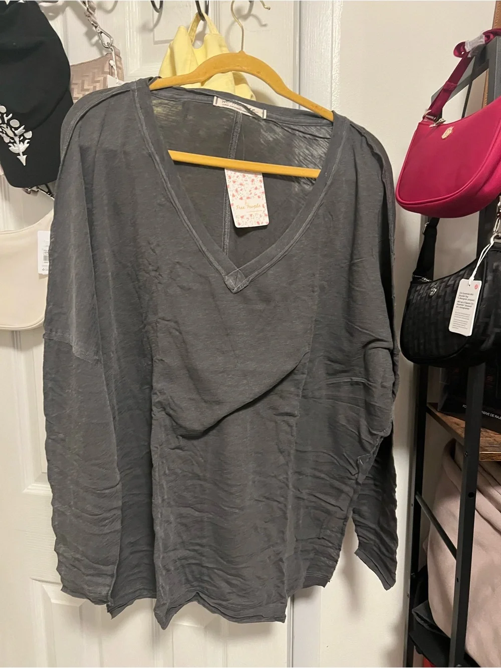 Free people Relaxed V-Neck Long-Sleeve Top in Charcoal - Picture 2 of 2